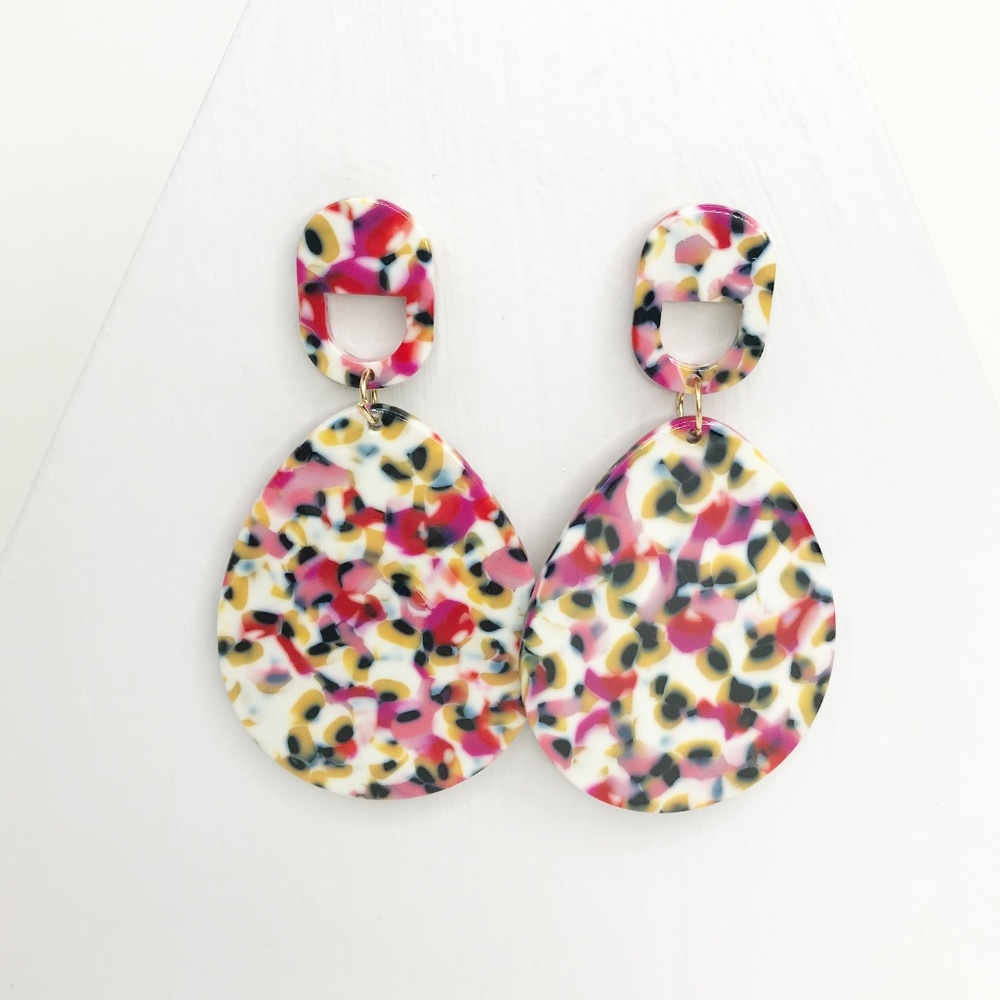 Acrylic Teardrop Earrings in Pink Leopard - Picture 6 of 8